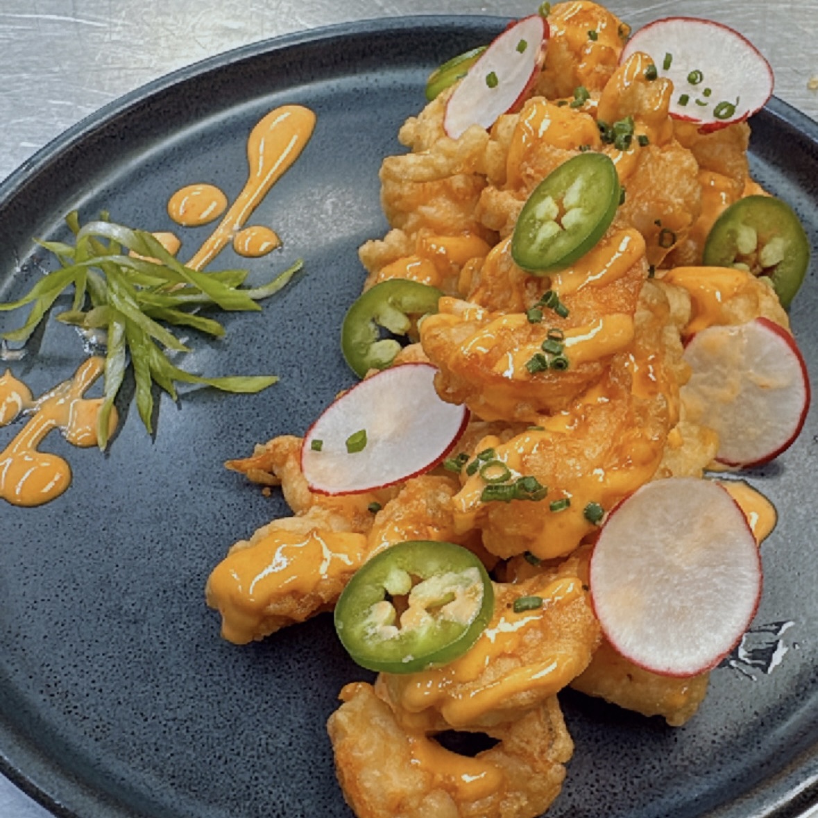 Dynamite Shrimp catering tray from ECB in Ridgewood, Queens