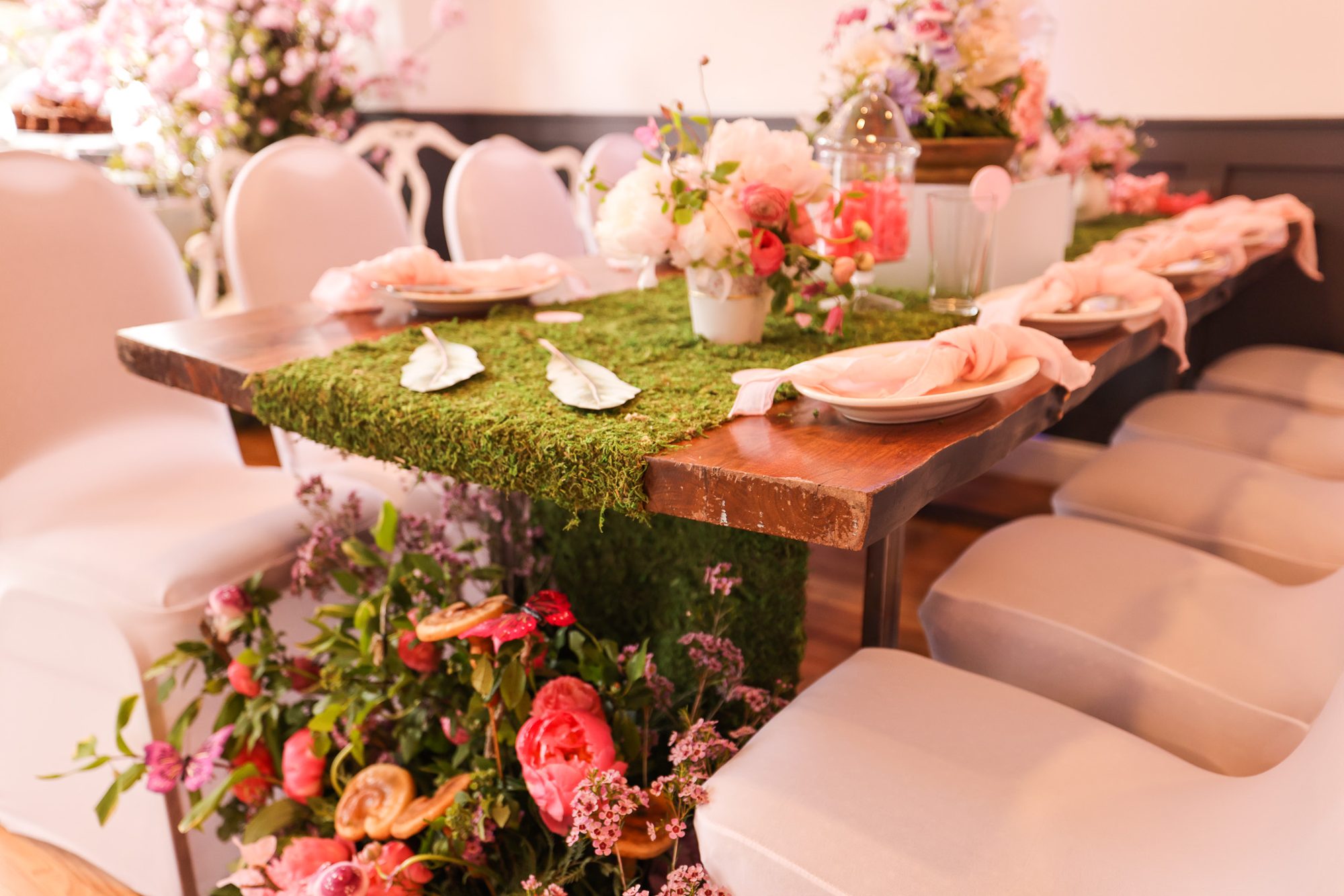 Floral garden table for a private dinner at The Space Next Door by ECB in Queens